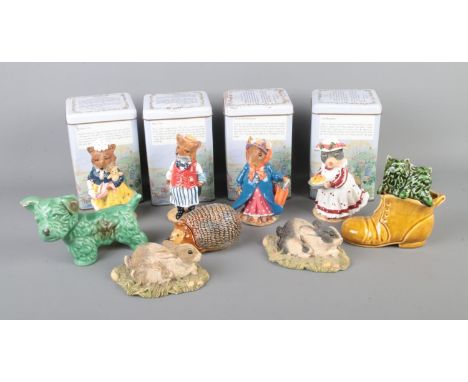 A collection of assorted animal figures to include four boxed Regency Fine Arts Tales of Honeysuckle Hill examples, Beswick C