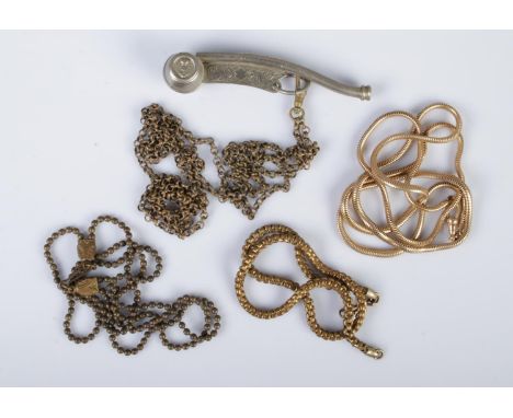 A vintage Navy Boatswain Bosun's whistle pipe along with a small quantity of vintage chains.