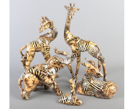 Vintage Ceramic La Vie safari animals including elephant, giraffes etc