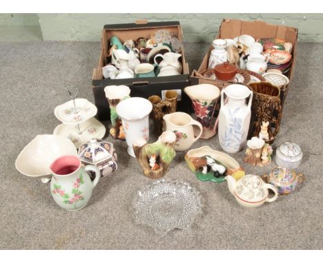 Two boxes of assorted ceramics to include Portmeirion, Sylvac, Crown Devon, Ringtons, Royal Stafford, etc.