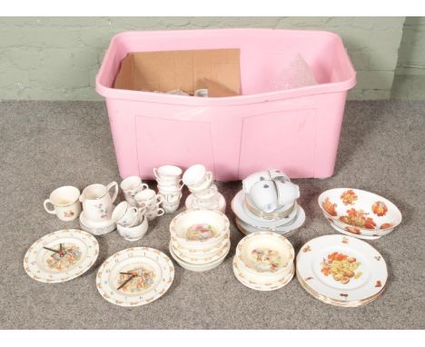 A collection of ceramics consisting of mostly part tea sets including Regina Katherina, Royal Worcester, Royal Doulton Bunnyk