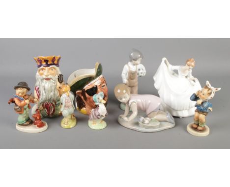 Mixed ceramic collection, including Lladro #5041 Girl Kneeling with Tulips, Lladro Nao #1068 Boy With Football 1988, Royal Do