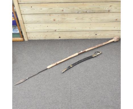 A vintage sword, 68cm, together with a spear