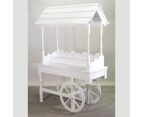 A vintage style white painted wooden market traders cart, 133cm