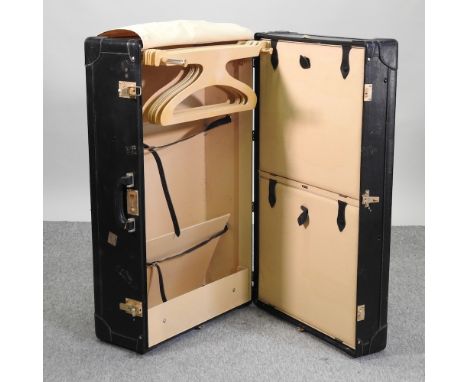A vintage Italian black travel trunk, with a fitted interior, 90cm