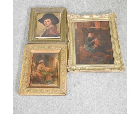 Continental School, 19th century, portrait of boy, watercolour, oval 17 x 13cm, together with a landscape, watercolour and th