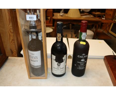 A bottle of Warres 1975 vintage port, a cased bottle of 1997 Roeda vintage port and a bottle of Calem port
