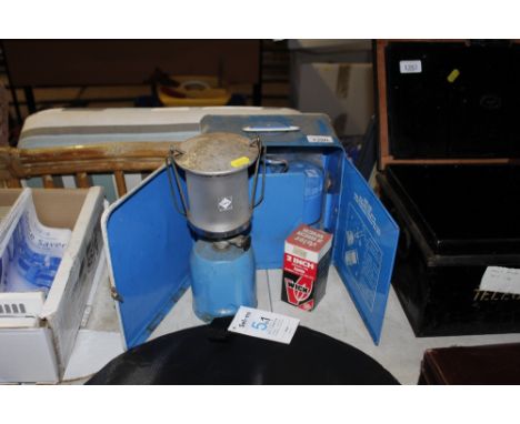A camping gas lamp and stove