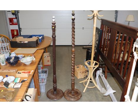 A barley twist column standard lamp and another 