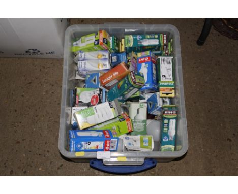 A box of various light bulbs