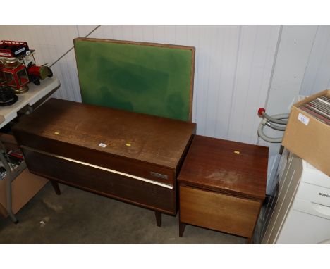 A Pye vintage stereogram; a folding bridge table and a bedside cupboard