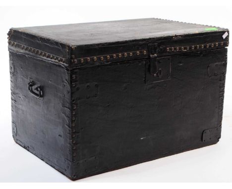 Jenkins Bro's - A 19th Century Victorian trunk chest having hinged lid and removable shelf within. The trunk having swing han