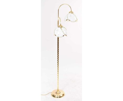 Late 20th century circa 1980s Hollywood Regency floor standing standard lamp. Gilt circular base, with twist central column w