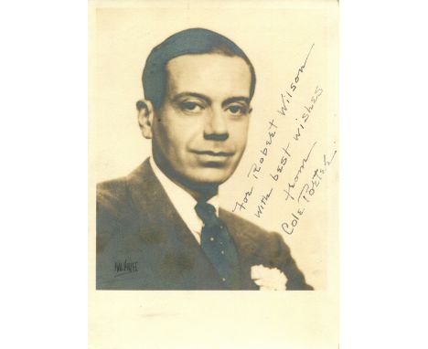PORTER COLE: (1891-1964) American composer and songwriter. Vintage signed and inscribed sepia 5 x 7 photograph of Porter in a