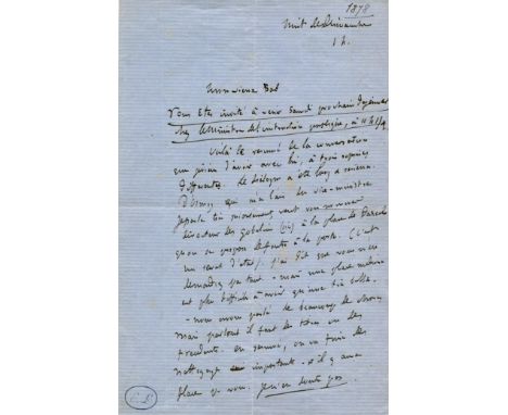 FLAUBERT GUSTAVE: (1821-1880) French novelist A.L.S., with his initials G F, two pages (written to the first and third sides 