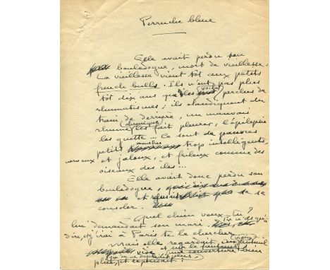 COLETTE: (1873-1954) French author, best known for her novella Gigi (1944). Autograph Manuscript signed, Colette, three pages