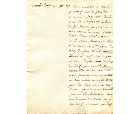 ROUSSEAU JEAN-JACQUES: (1712-1778) French Writer and Philosopher. An interesting autograph manuscript, two pages, 4to, n.p., 
