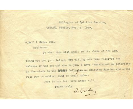 CROWLEY ALEISTER: (1875-1947) English occultist, philosopher, ceremonial magician, poet, painter, novelist and mountaineer. T