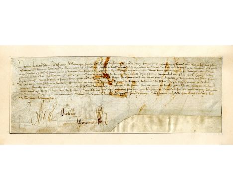 LOUIS XI: (1423-1483) King of France 1461-83. D.S., Louis, one page (vellum), slim oblong folio, Pont-de-l'Arche, 20th June 1