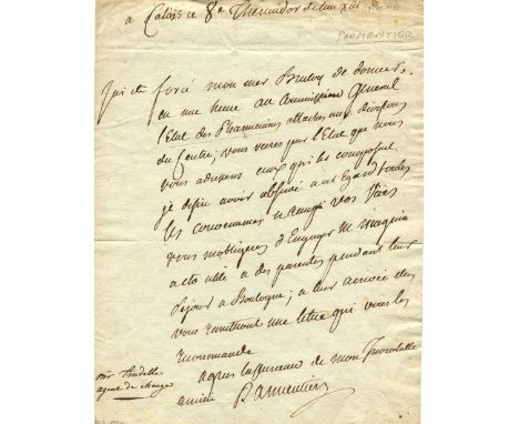 PARMENTIER ANTOINE-AUGUSTIN: (1737-1813) French pharmacist and agronomist, a vocal promoter of the potato as a food source fo