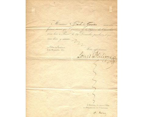 LOUIS PHILIPPE I: (1773-1850) King of the French 1830-48. L.S., Louis Philippe, one page, 4to, Palais des Tuileries (Paris), 