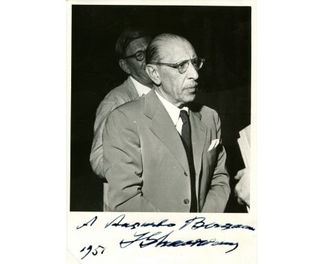 STRAVINSKY IGOR: (1882-1971) Russian composer, conductor and pianist. A good vintage signed and inscribed 5 x 7 photograph of