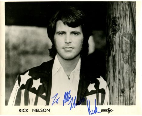 NELSON RICKY: (1940-1985) American musician and actor. A scarce signed and inscribed 10 x 8 photograph, the promotional MCA i