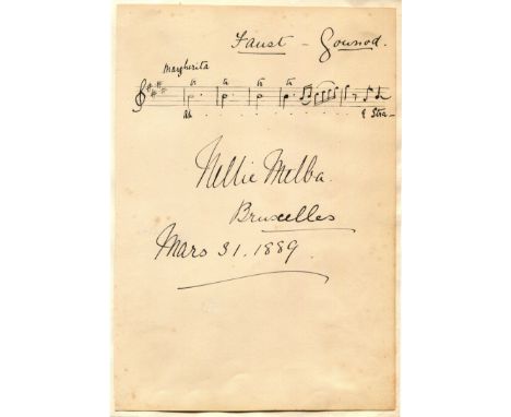 MELBA NELLIE: (1861-1931) Australian Soprano. A very fine A.M.Q.S., Nellie Melba, one page, small 4to, Brussels, 31st March 1