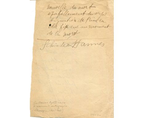 APOLLINAIRE GUILLAUME: (1880-1918) French poet, playwright, novelist and art critic. Autograph Manuscript, unsigned, one page