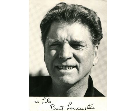 LANCASTER BURT: (1913-1994) American actor, Academy Award winner. Signed and inscribed 5 x 7 photograph of the actor in a clo