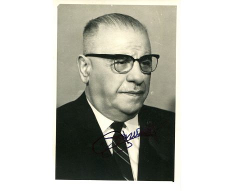 SUNAY CEVDET: (1899-1982) Turkish politician who served as President of Turkey 1966-73. Vintage signed 3 x 5 photograph of Su