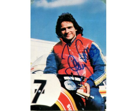 SHEENE BARRY: (1950-2003) English motorcycle racer, 500cc World Champion 1976 &amp; 1977. Signed colour 4 x 6 postcard photog