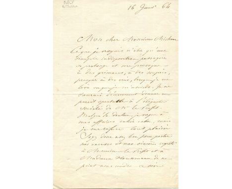 BALTARD VICTOR: (1805-1874) French architect, remembered for various works in Paris. A.L.S., Vor. Ballard, two pages (written