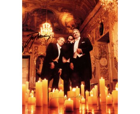 THREE TENORS THE: Signed colour 9 x 10.5 magazine photograph by Luciano Pavarotti, Placido Domingo and Jose Carreras individu