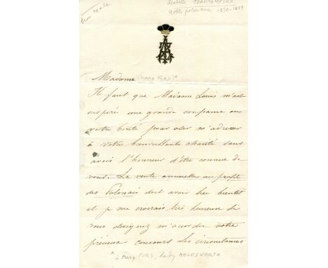 CZARTORYSKA IZABELLA ELZBIETA: (1832-1899) Polish Princess and noblewoman. A.L.S., Iza. Czartoryska, Psse. Dzialynska, two pa