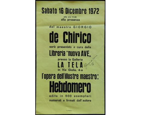 DE CHIRICO GIORGIO: (1888-1978) Italian artist, founder of the scuola metafisica art movement which greatly influenced the su