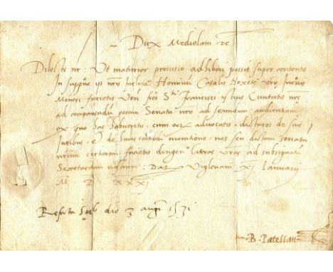 [FRANCESCO II SFORZA]:(1495-1535) Duke of Milan 1521-35, the last member of the Sforza family to rule Milan. Manuscript lette