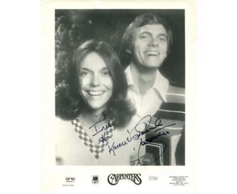 CARPENTERS THE: Signed and inscribed 8 x 10 photograph by both Karen and Richard Carpenter individually, the promotional publ
