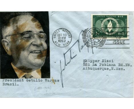 VARGAS GETULIO: (1882-1954) Brazilian politician who served as President of Brazil 1930-45, 1951-54. Signed First Day of Issu