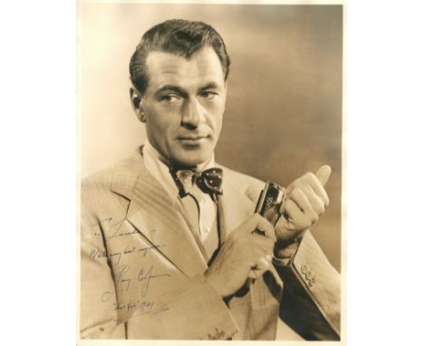 COOPER GARY: (1901-1961) American actor, Academy Award winner. An excellent vintage signed and inscribed sepia 11 x 14 photog