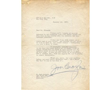 CRAWFORD JOAN: (1905-1977) American actress, Academy Award winner. Small series of four T.Ls.S., Joan Crawford, four pages (t