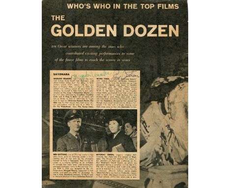SAYONARA: A vintage sepia 4to page removed from the annual publication Who's Who in Hollywood (Vol. 1, No. 13, 1958) featurin