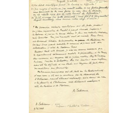 DEBIERNE ANDRE-LOUIS: (1874-1949) French chemist, often considered the discoverer of the element actinium. Manuscript D.S., A