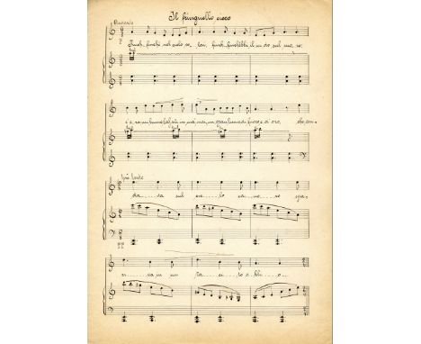 MENOTTI GIAN CARLO: (1911-2007) Italian composer and librettist. Autograph Musical Manuscript, unsigned, five pages, folio (m