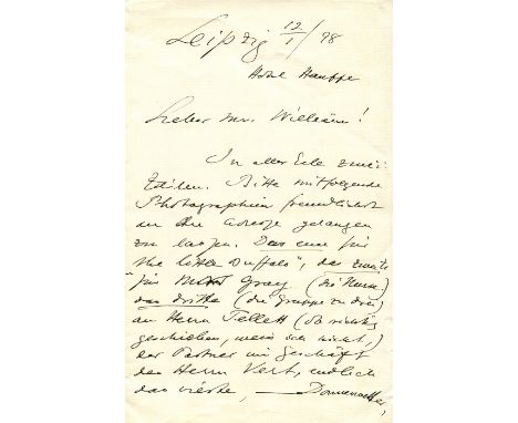 GRIEG EDVARD: (1843-1907) Norwegian composer. A.L.S., Edvard Grieg, two pages (written to the first and third sides of the bi