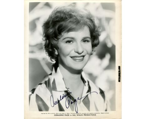 PAGE GERALDINE: (1924-1987) American actress, Academy Award winner. Signed 8 x 10 photograph of Page in a smiling head and sh