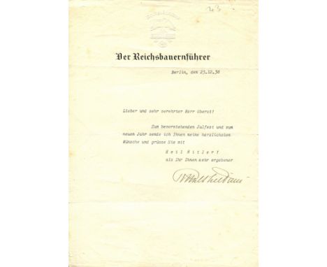 [NAZI OCCULT]: DARRE RICHARD WALTHER: (1895-1953) Argentinean-born SS-Obergruppenfuhrer of World War II. Reich Minister of Fo