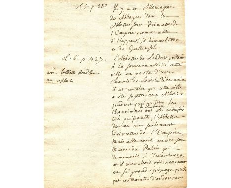 ROUSSEAU JEAN-JACQUES: (1712-1778) French Writer and Philosopher. An interesting autograph manuscript, two pages, 4to, n.p., 