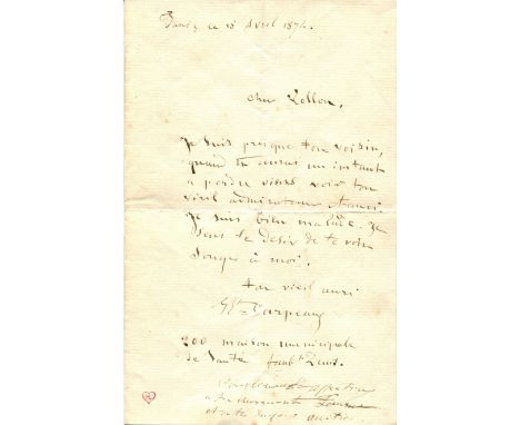 CARPEAUX JEAN-BAPTISTE: (1827-1875) French sculptor and painter. A.L.S., J Bte. Carpeaux, one page, Maison Municipale de Sant