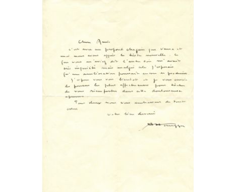 HONEGGER ARTHUR: (1892-1955) Swiss composer, a member of Les Six. A.L.S., A Honegger, one page, 4to, n.p., n.d., to a female 